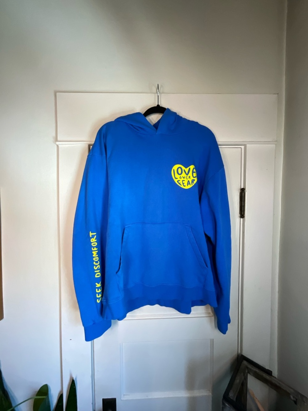 Seek Discomfort Love Over Fear Blue Hoodie